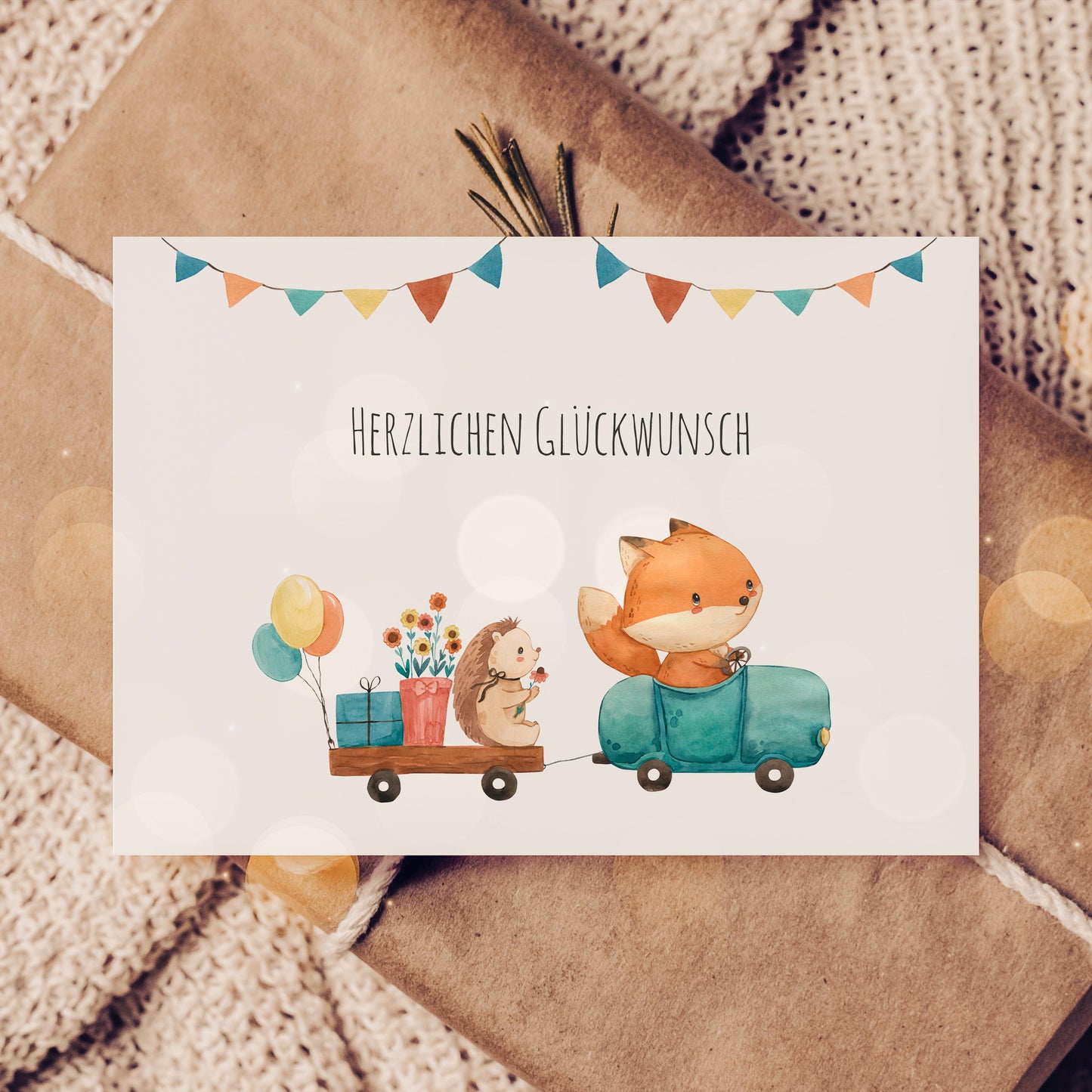 Karte Kindergeburtstag Igel und Fuchs A6