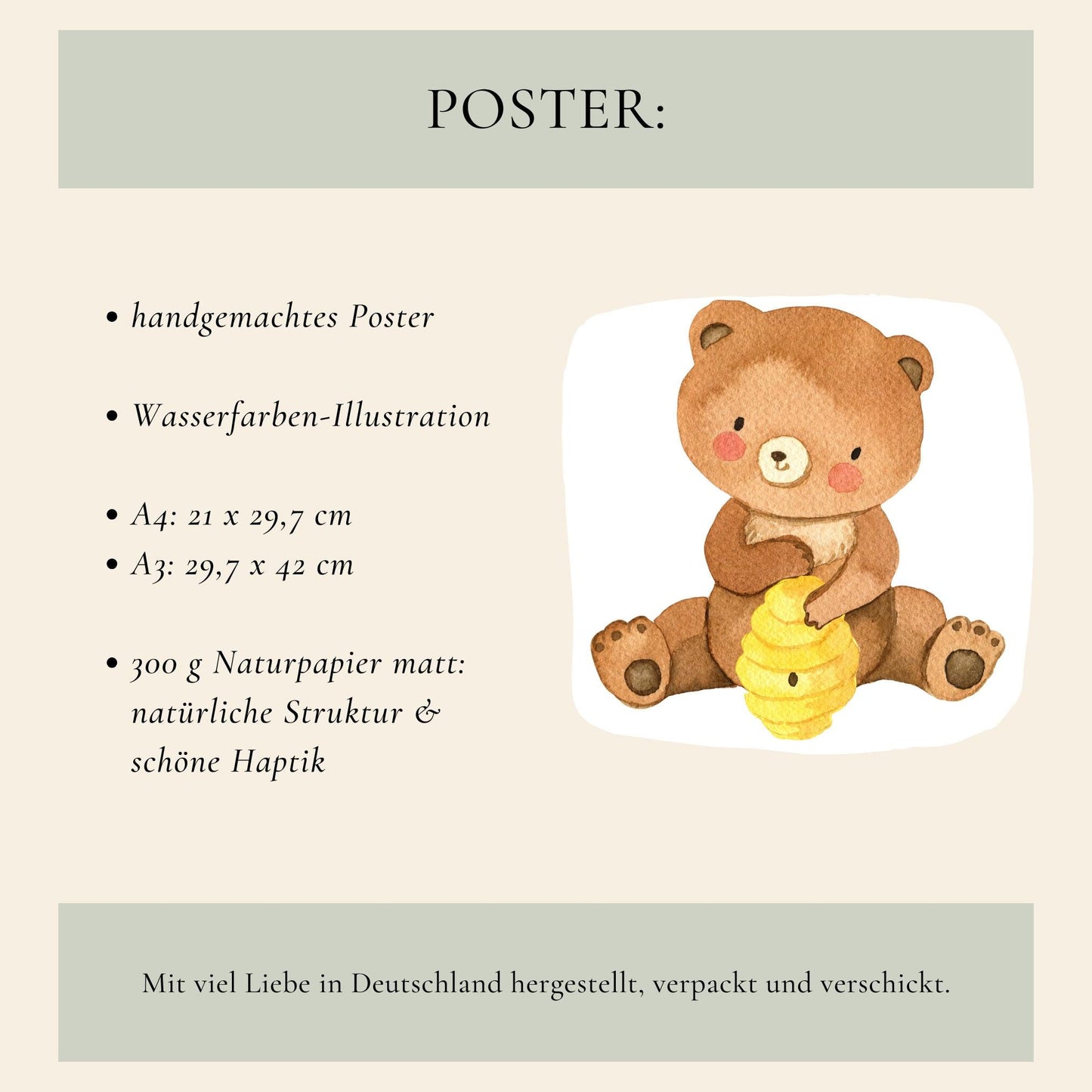 Namensposter personalisiert im 3er Set: Bären und Bienen A3 & A4