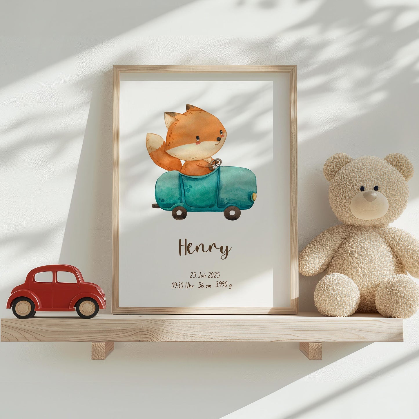 Geburtsposter Fuchs & Auto personalisiert A3 & A4