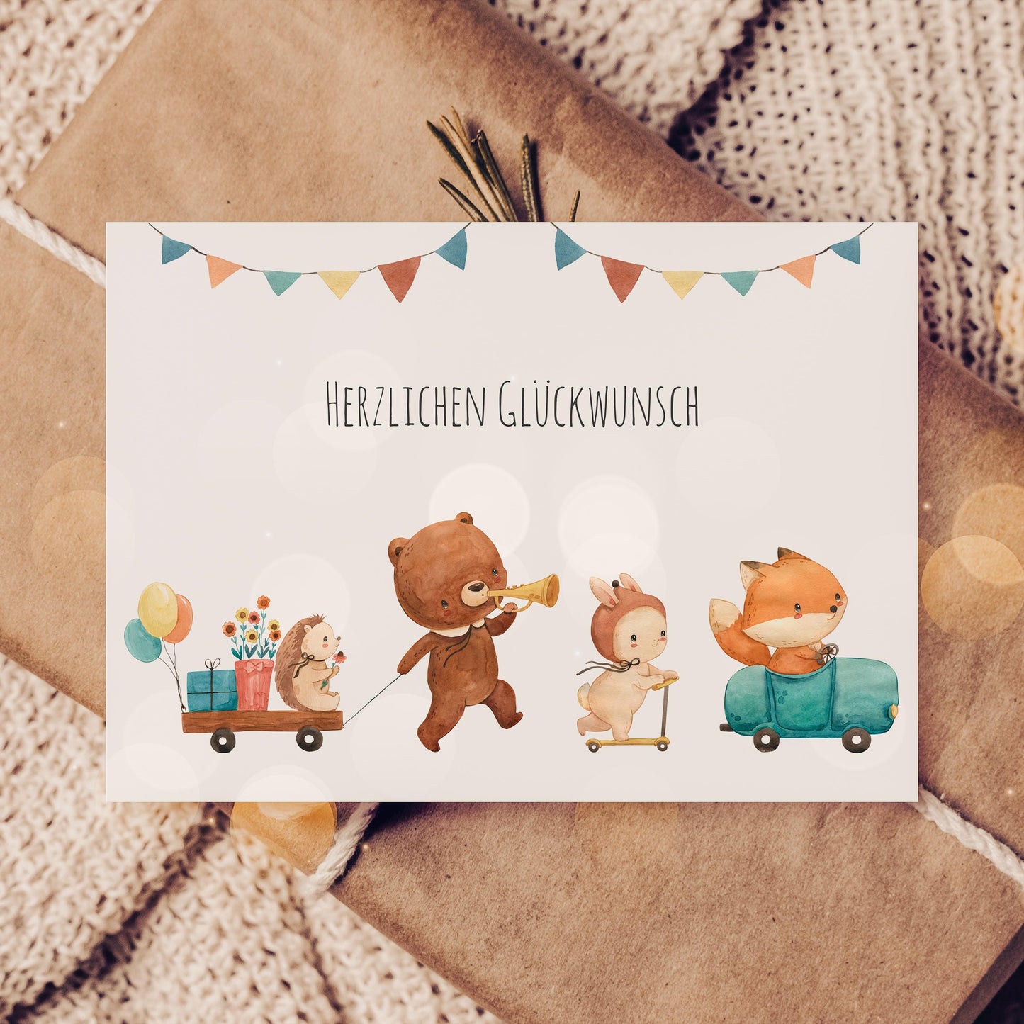 Karte Kindergeburtstag Tierparade Waldtiere A6