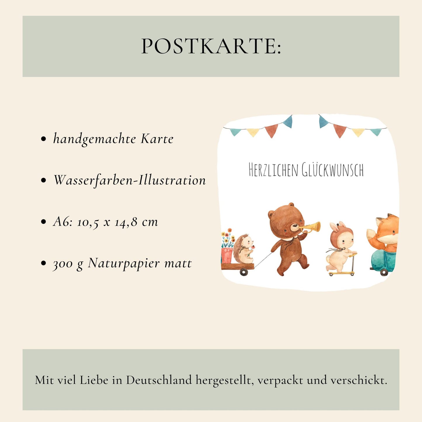 Karte Kindergeburtstag Tierparade Waldtiere A6