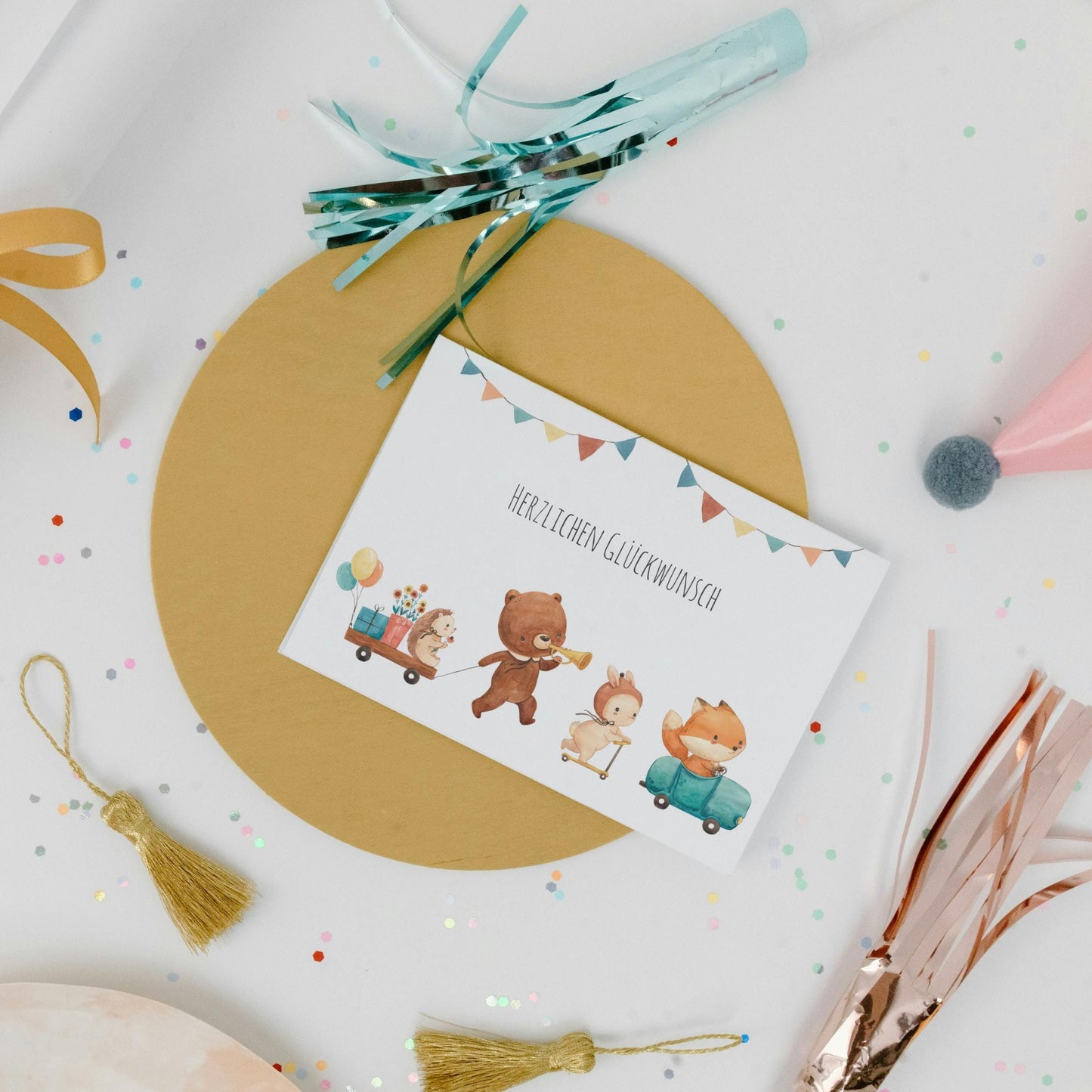 Karte Kindergeburtstag Tierparade Waldtiere A6
