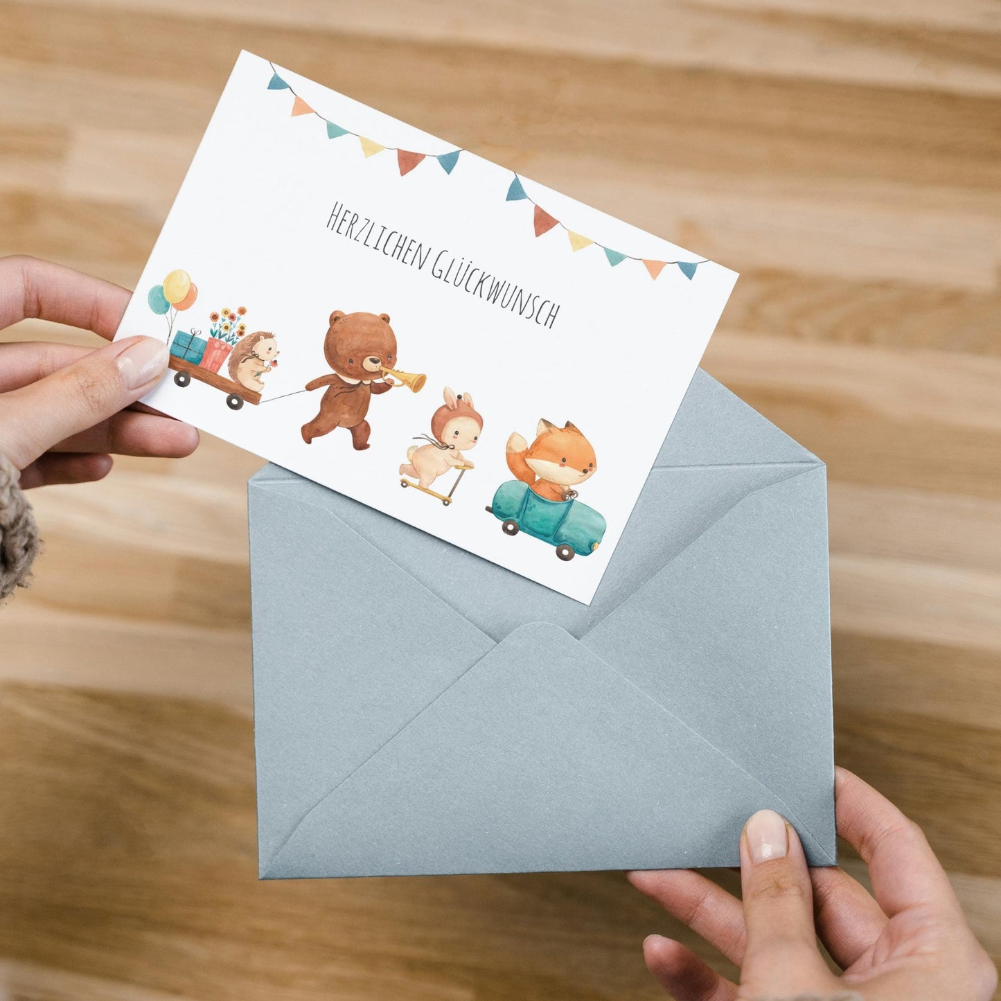 Karte Kindergeburtstag Tierparade Waldtiere A6