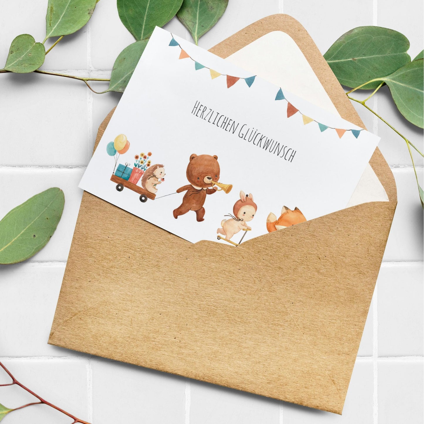 Karte Kindergeburtstag Tierparade Waldtiere A6