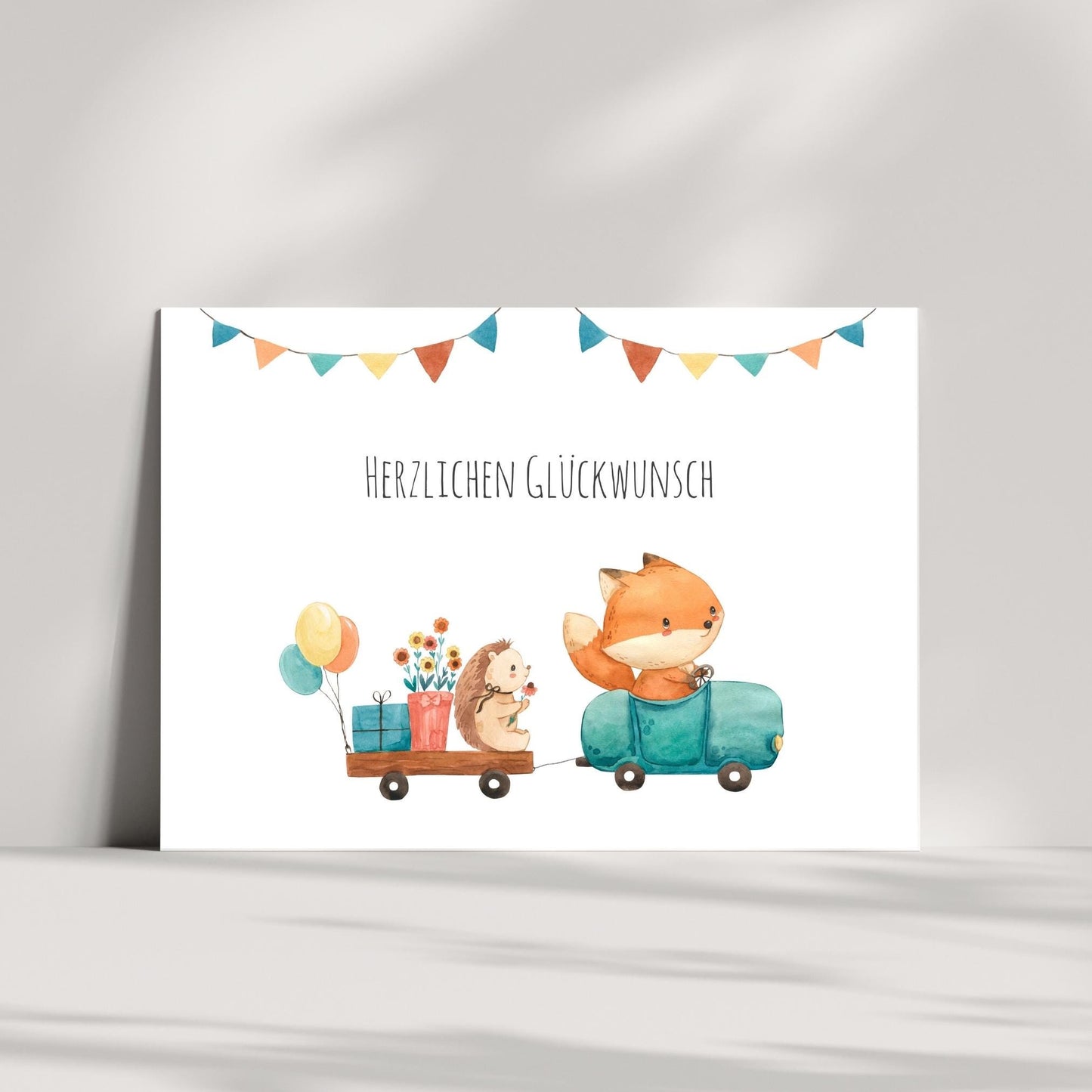 Karte Kindergeburtstag Igel und Fuchs A6