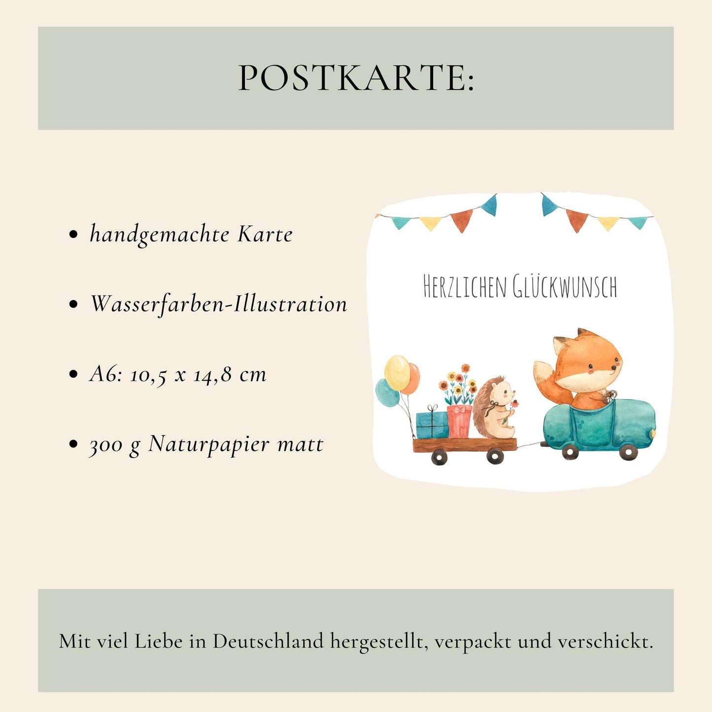 Karte Kindergeburtstag Igel und Fuchs A6