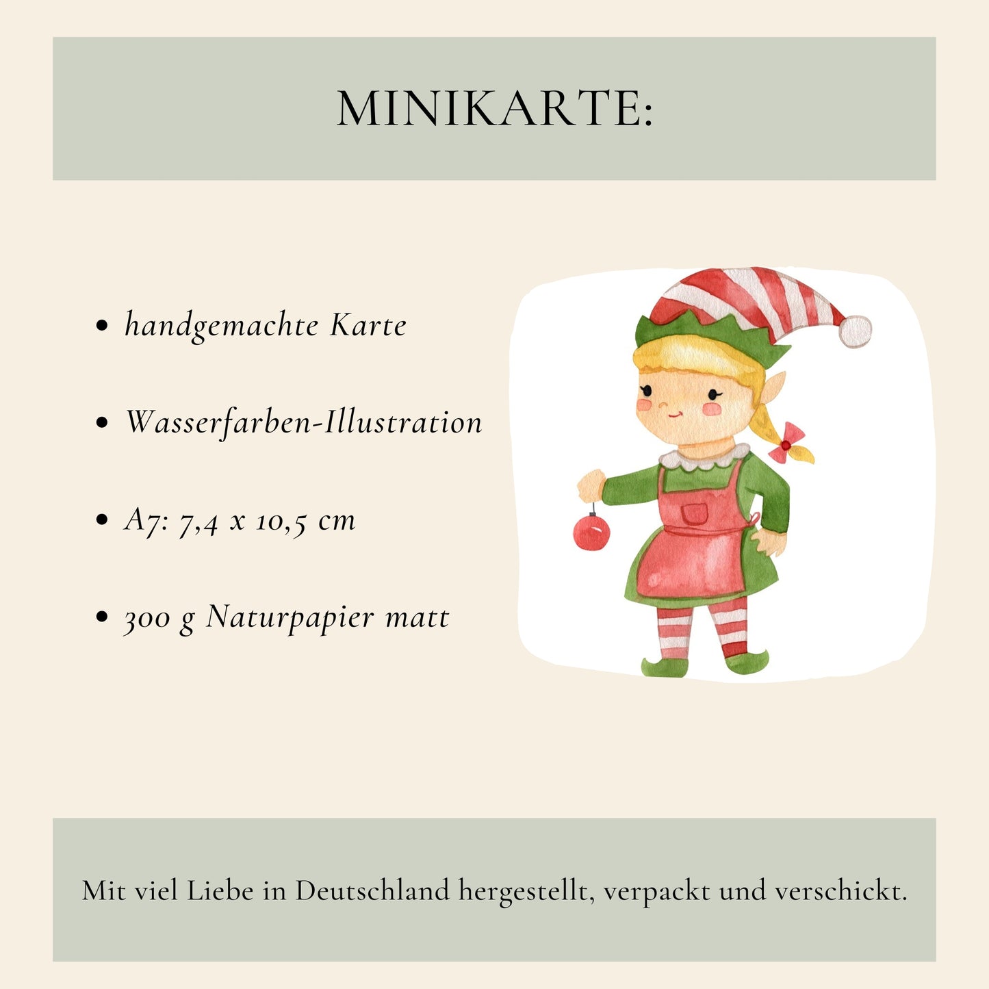 Mini Weihnachtskarte Weihnachtselfin A7