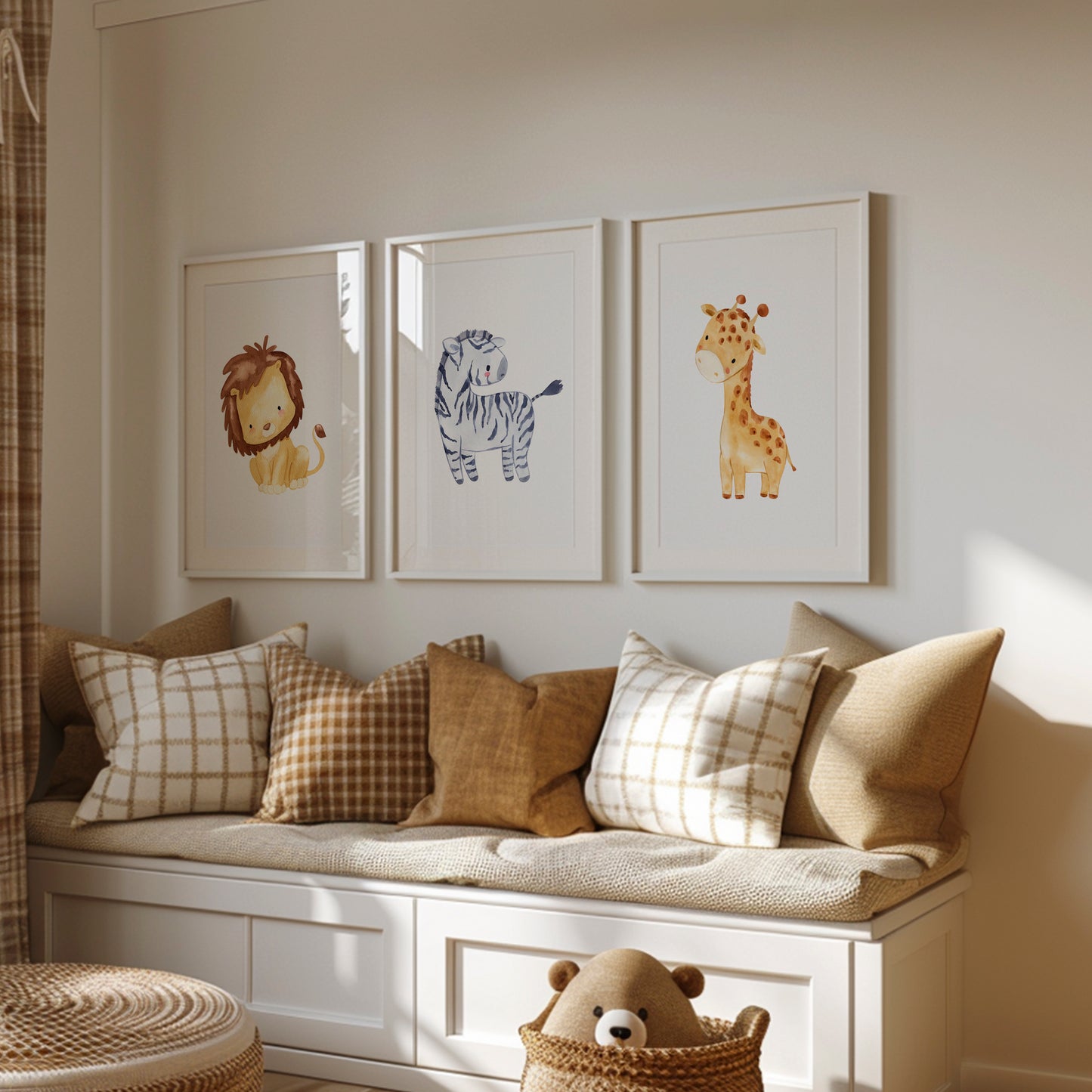 Posterset Safari Zebra, Löwe, Giraffe A4 & A3