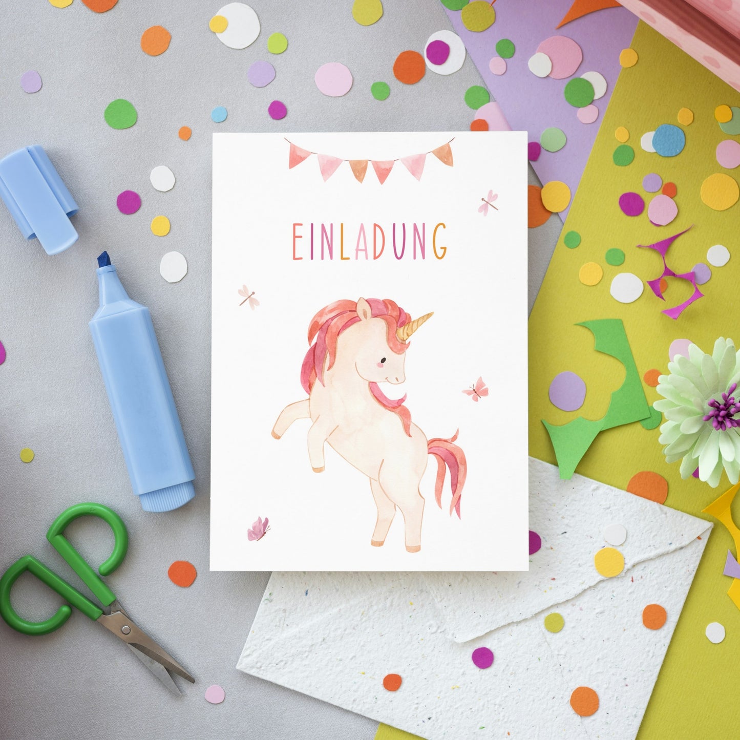 Einladung Kindergeburtstag Einhorn A6