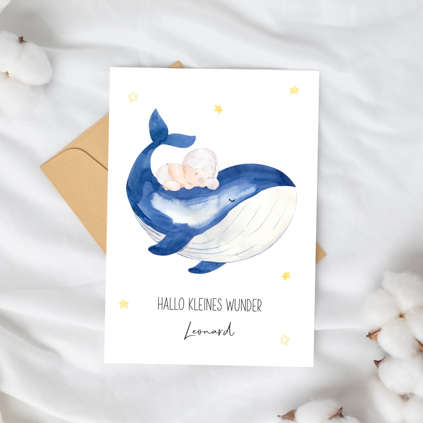 Personalisierte Geburtskarte Baby & Wal A6