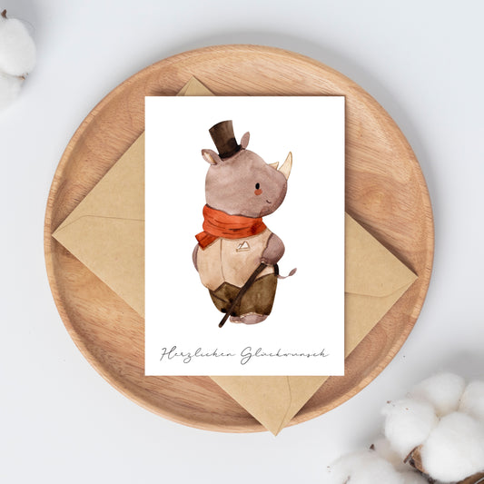 Geburtstagskarte Nashorn Herzlichen Glückwunsch A6