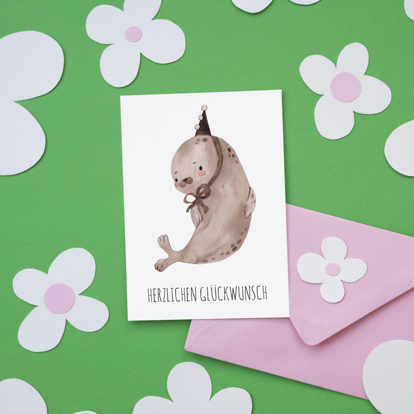 Geburtstagskarte Robbe Herzlichen Glückwunsch A6