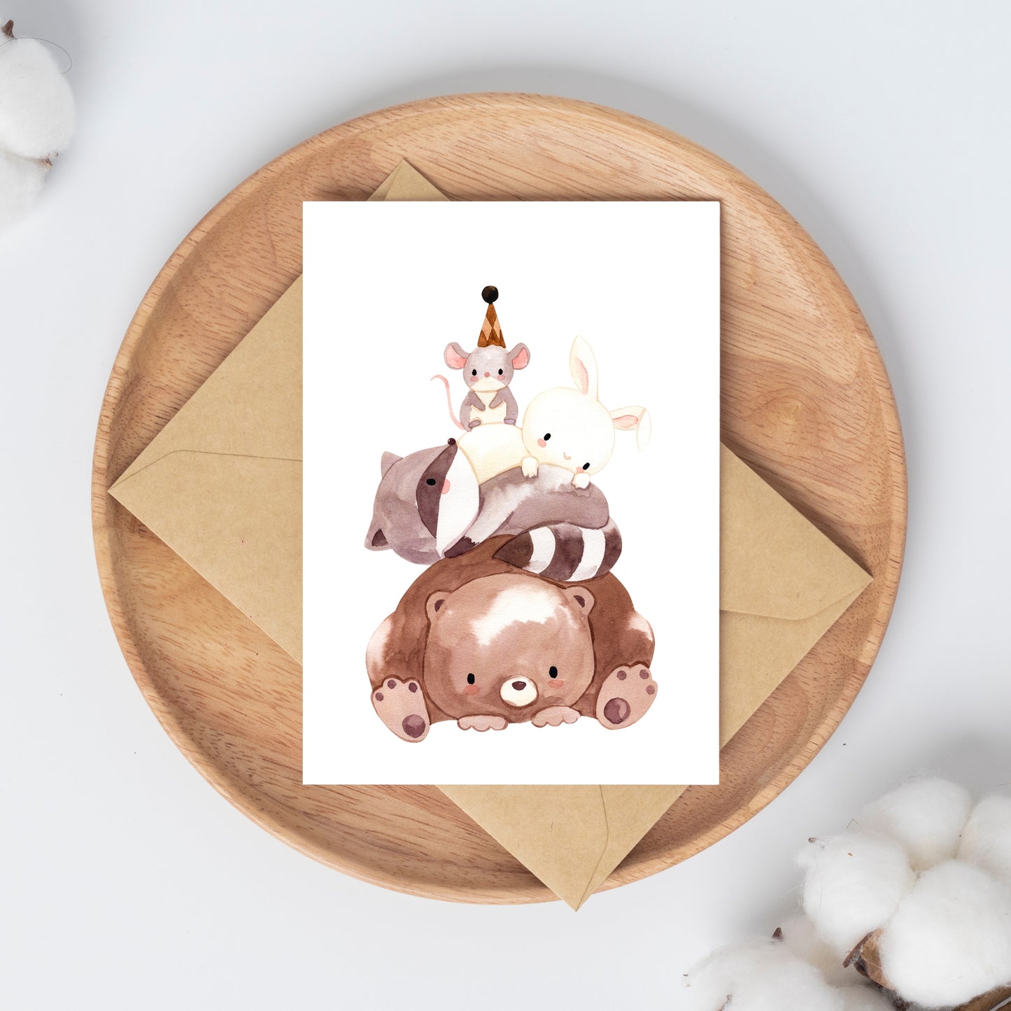 Karte Kindergeburtstag Tierpyramide A6