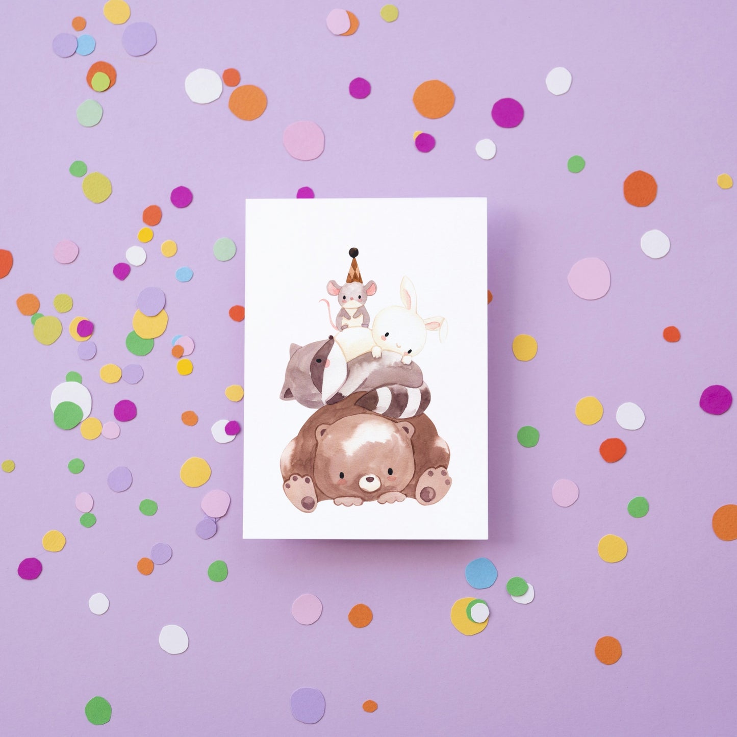 Karte Kindergeburtstag Tierpyramide A6