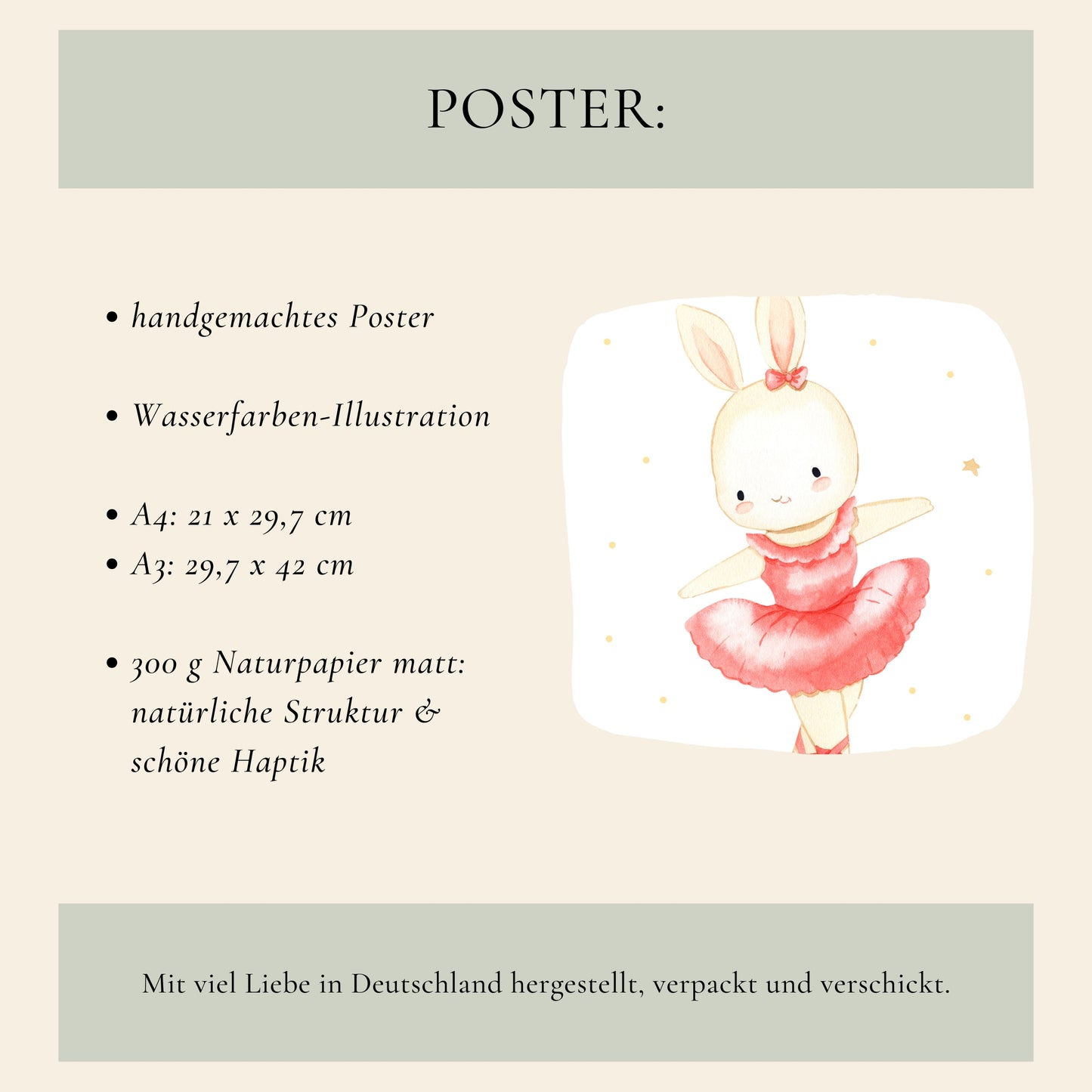 Poster Ballerina Hase Spitze A4 & A3