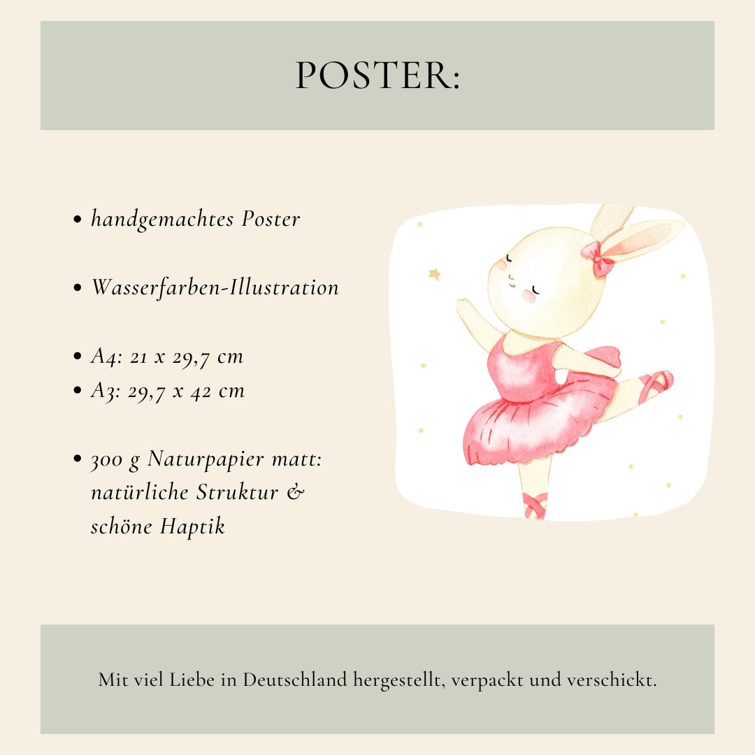 Poster Ballerina Hase Sprung A4 & A3