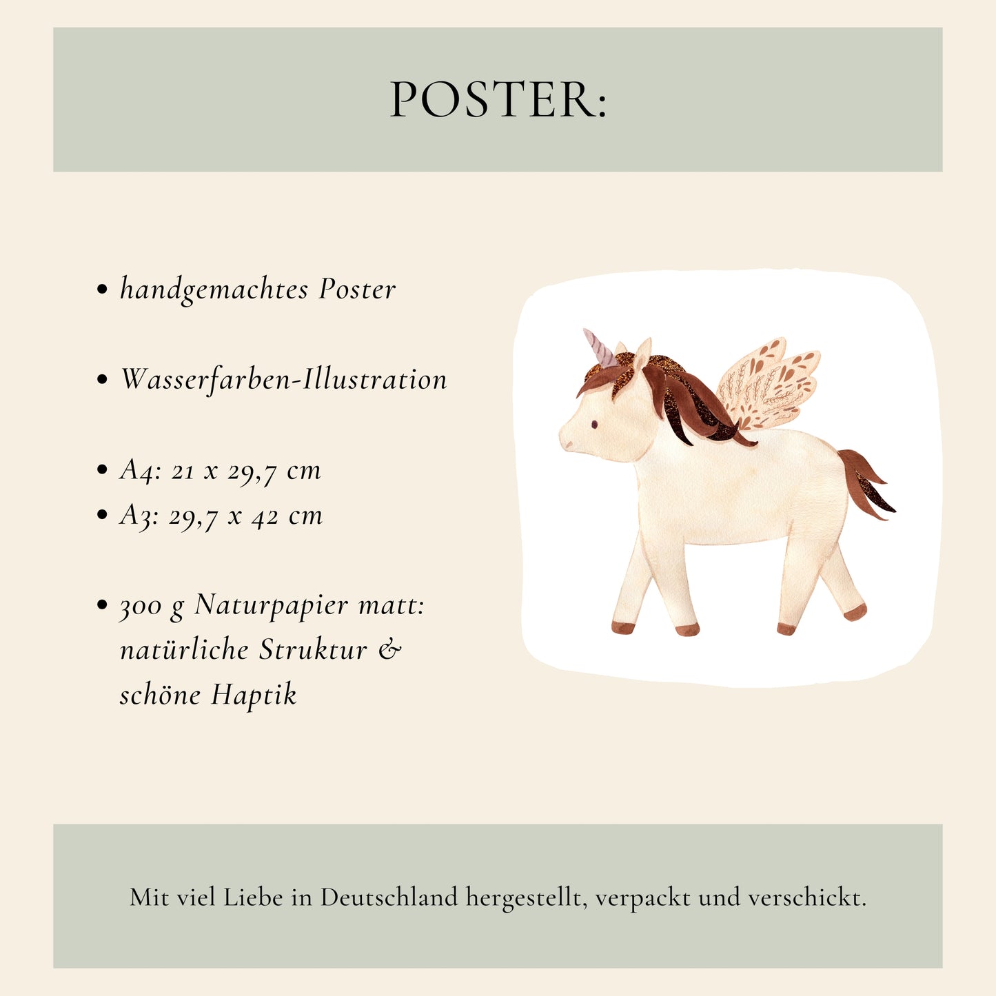 Poster Einhorn mit Flügeln A4 & A3