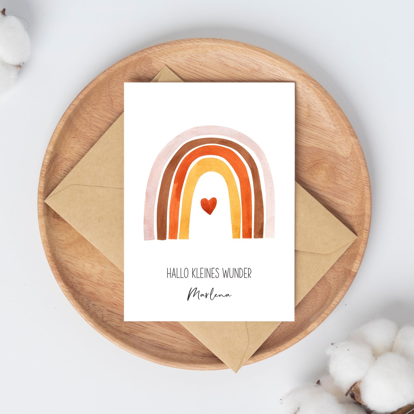 Personalsierte Geburtskarte Regenbogen & Herz A6
