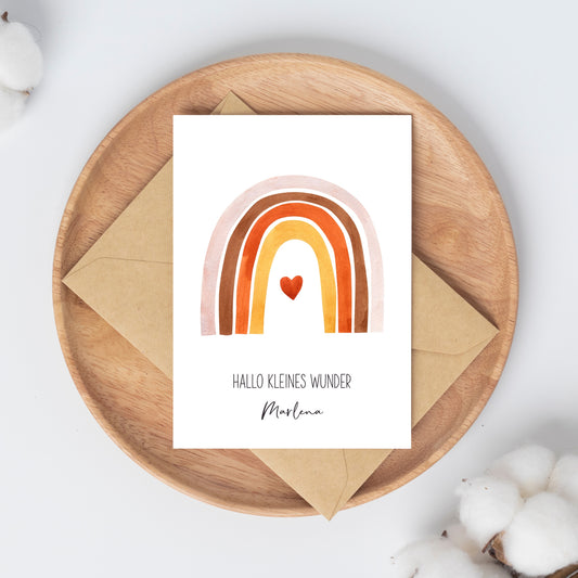 Personalsierte Geburtskarte Regenbogen & Herz A6