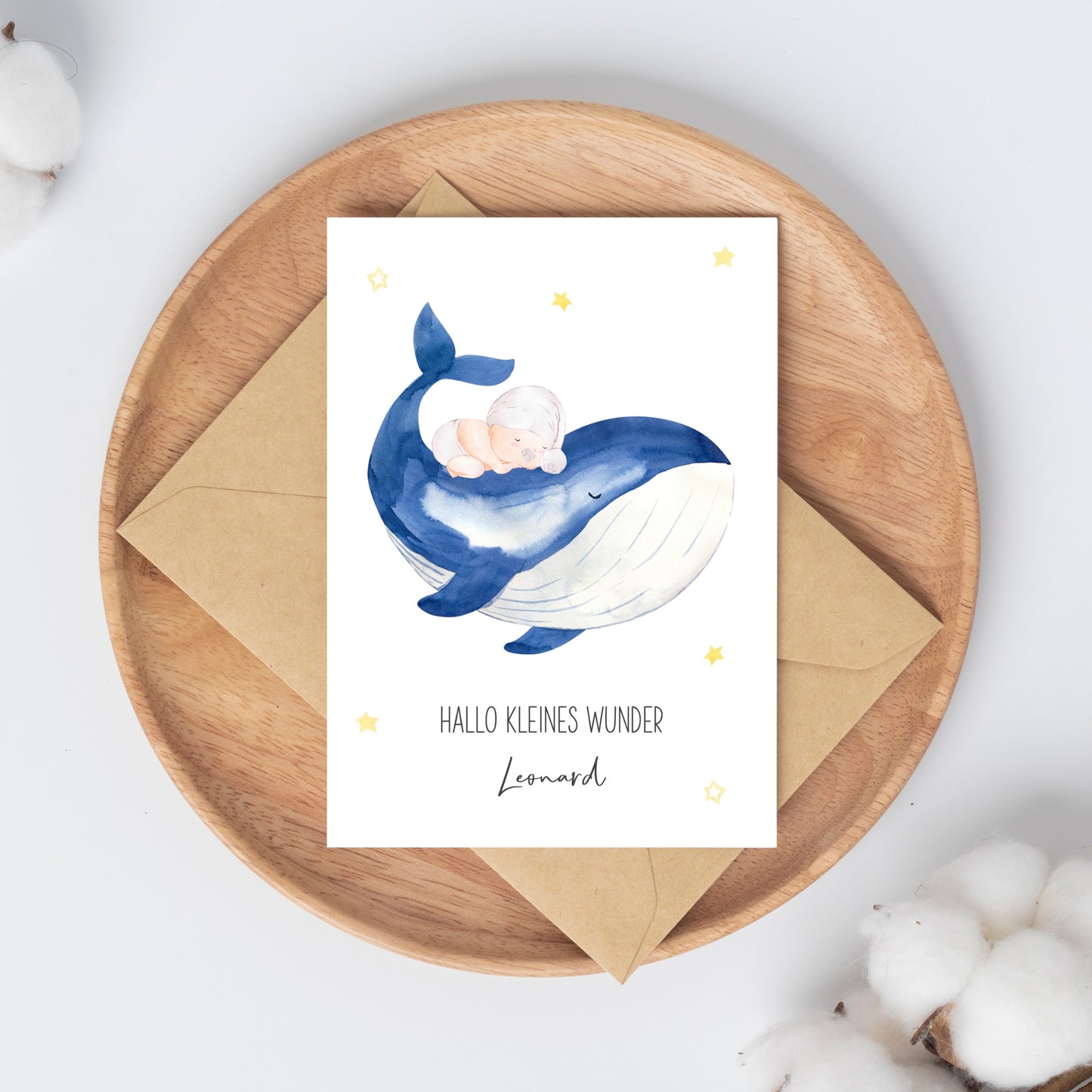 Personalisierte Geburtskarte Baby & Wal A6
