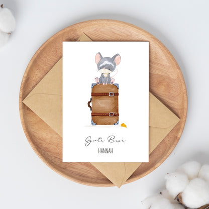 Personlisierte Gute Reise Karte Maus & Koffer A6