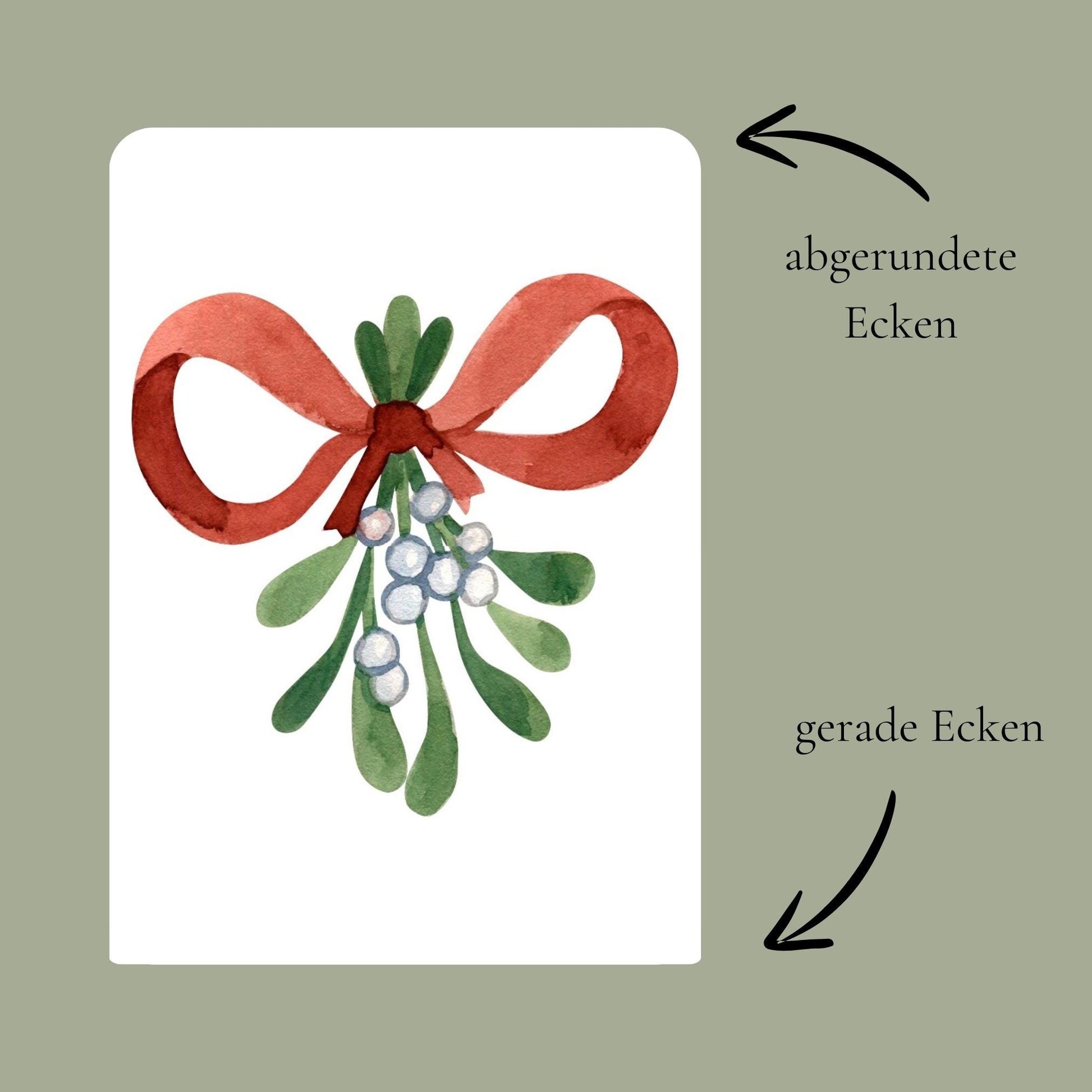 Festliche Weihnachtskarte mit Mistelzweig Aquarell-Illustration Erklärung runde und gerade Ecken.
