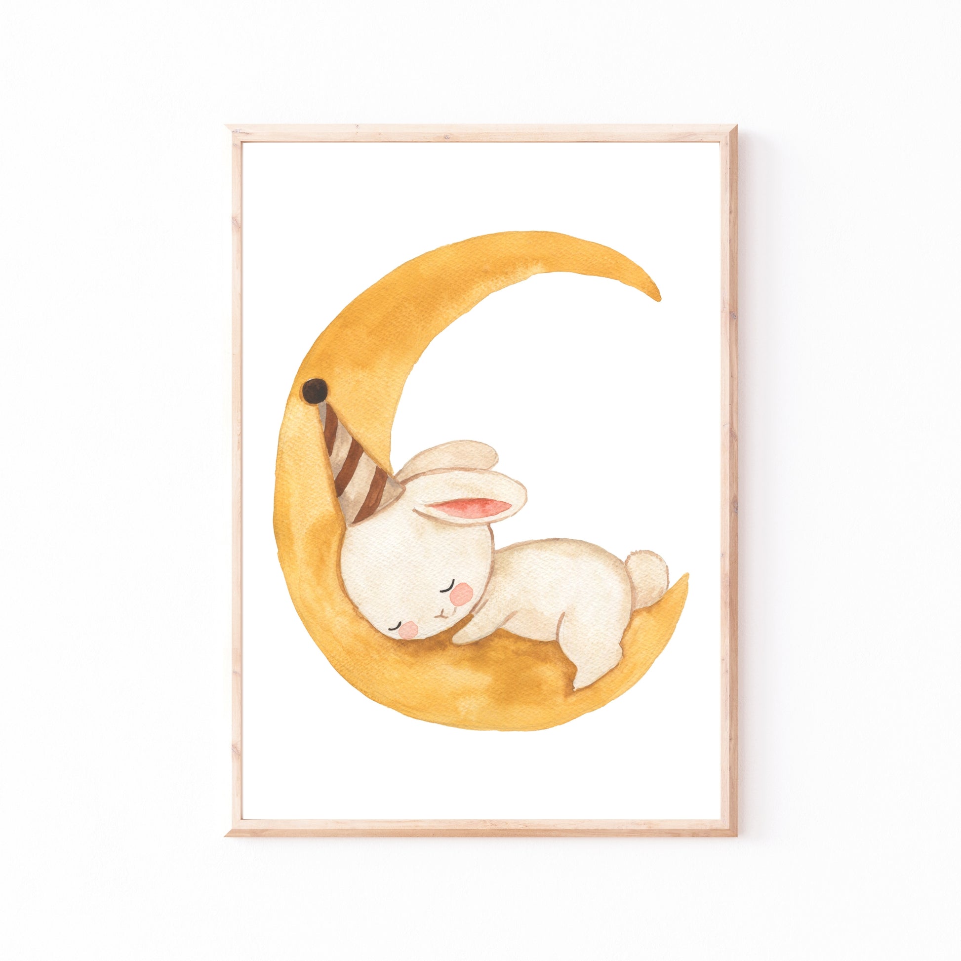 Kinderbild Kinderposter "Hase auf dem Mond", A4 & A3 Poster Kinderzimmer, Kinderbilder Babyzimmer Poster Tiere Wanddekoration, Baby Geschenk