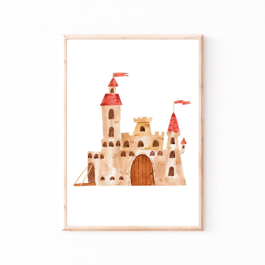 Poster Schloss A4 & A3: Hochwertiges handgemaltes Schloss Poster für das Kinderzimmer, gedruckt auf stabilem 300g Naturpapier, ideal als Kinderzimmerdeko oder Geschenk.