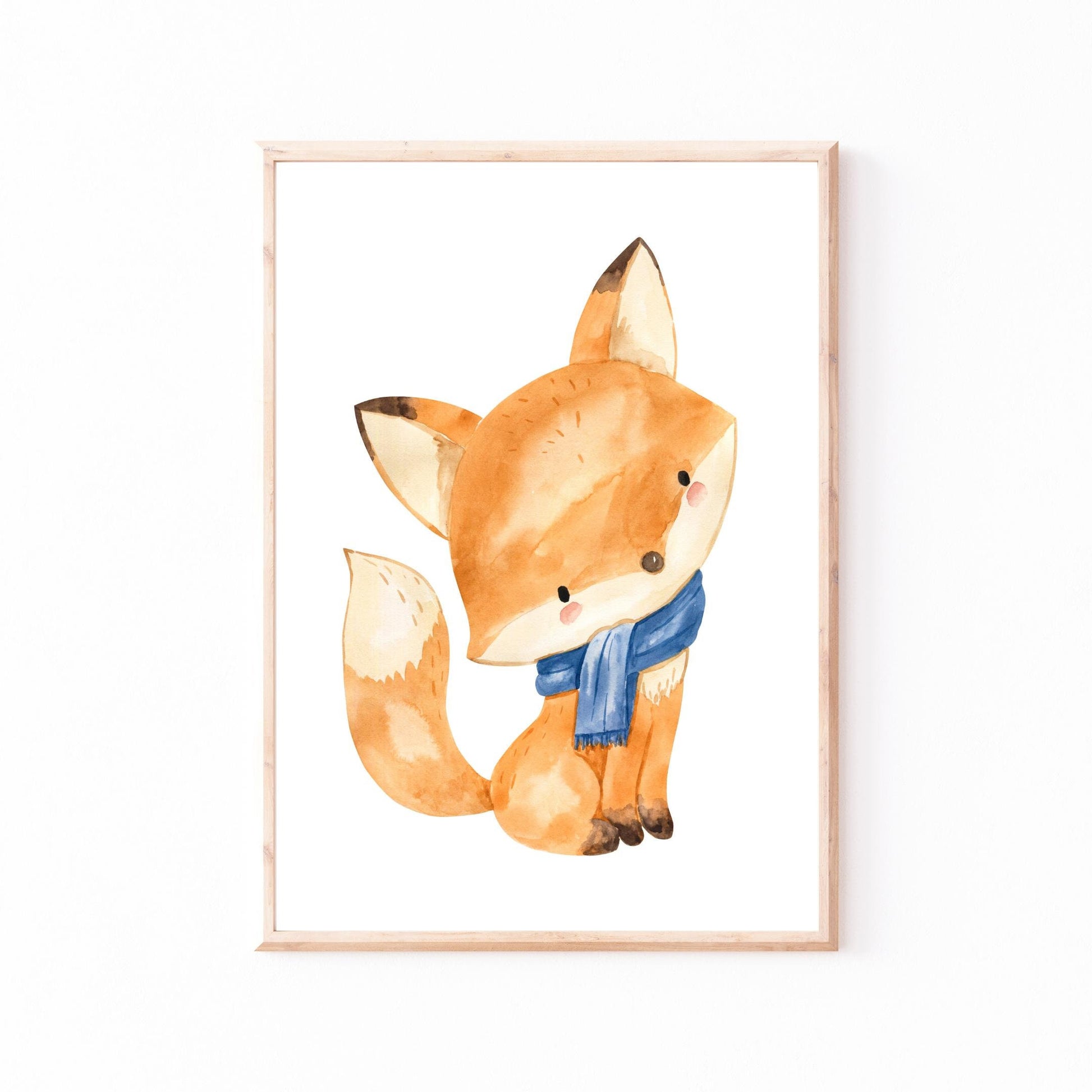 Poster Fuchs A5, A4 & A3: Aquarell, Fuchs mit Schal, ideal als Herbstdekoration oder Kinderzimmerdeko, gedruckt auf hochwertigem, mattem Naturpapier.