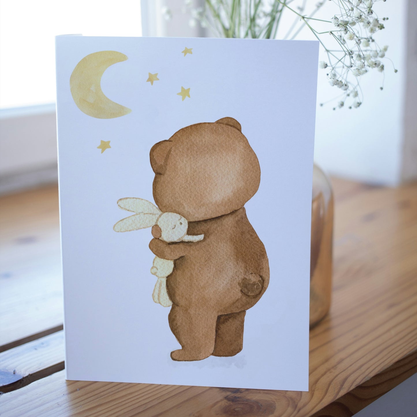 Klappkarte Bär mit Kuscheltier A6