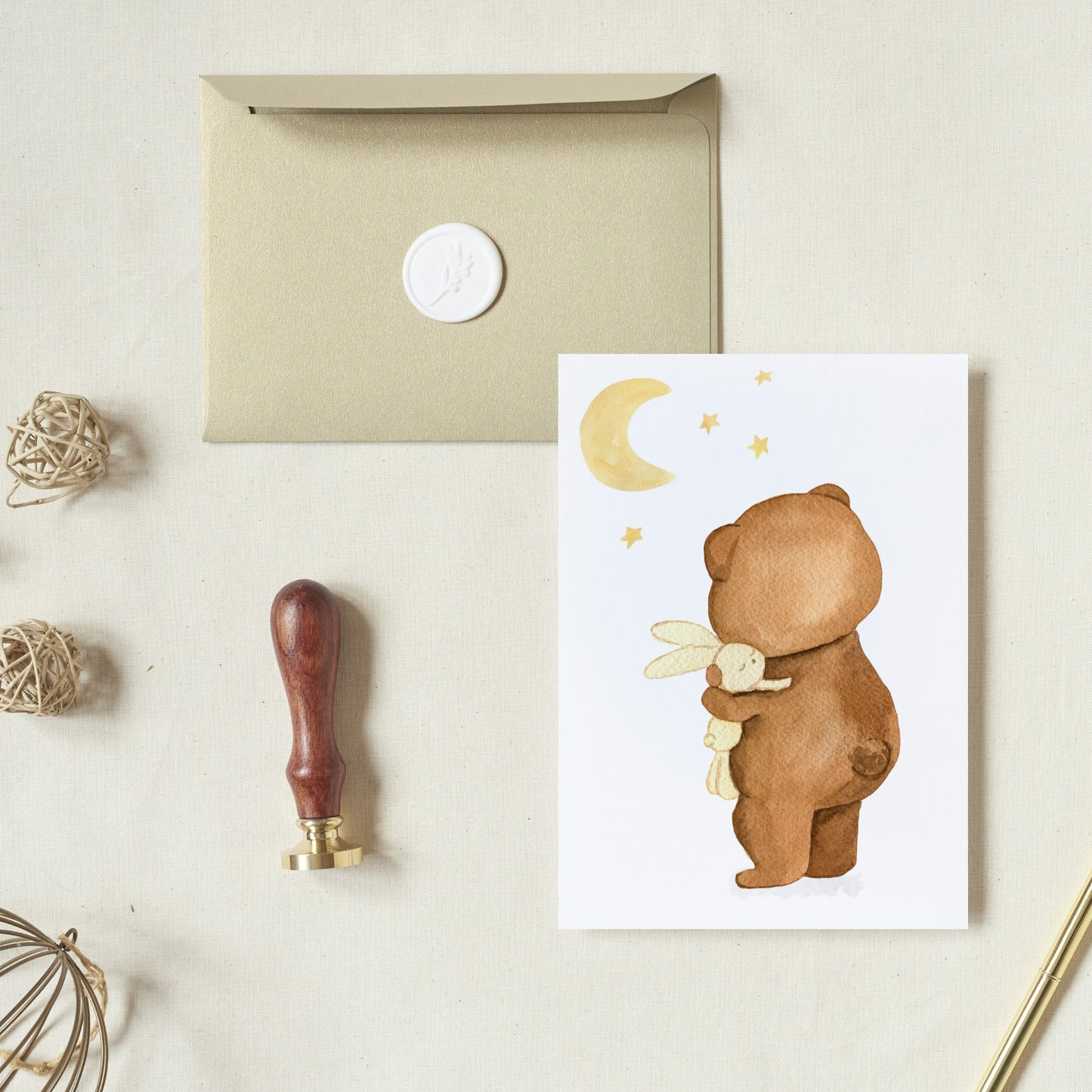 Klappkarte Bär mit Kuscheltier A6