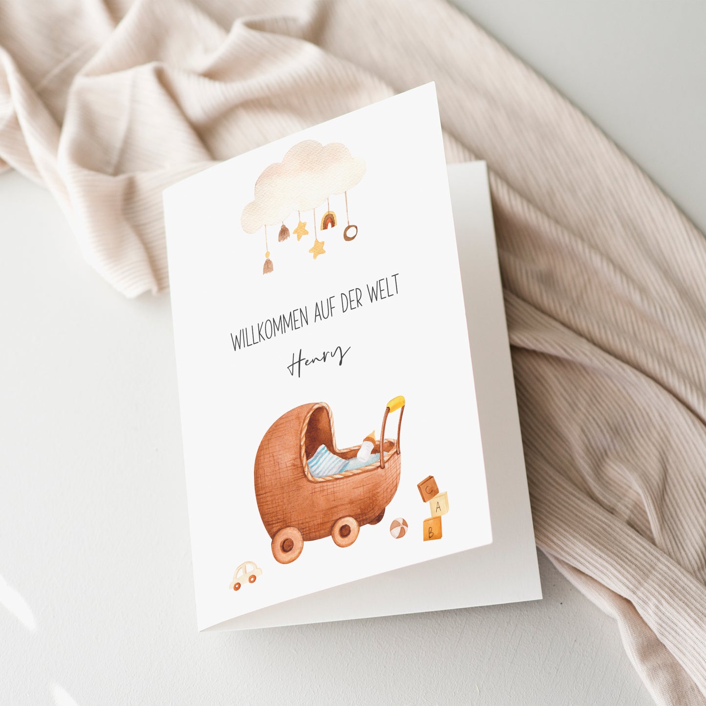 Personalsierte Geburtskarte 'Willkommen auf der Welt'  A6