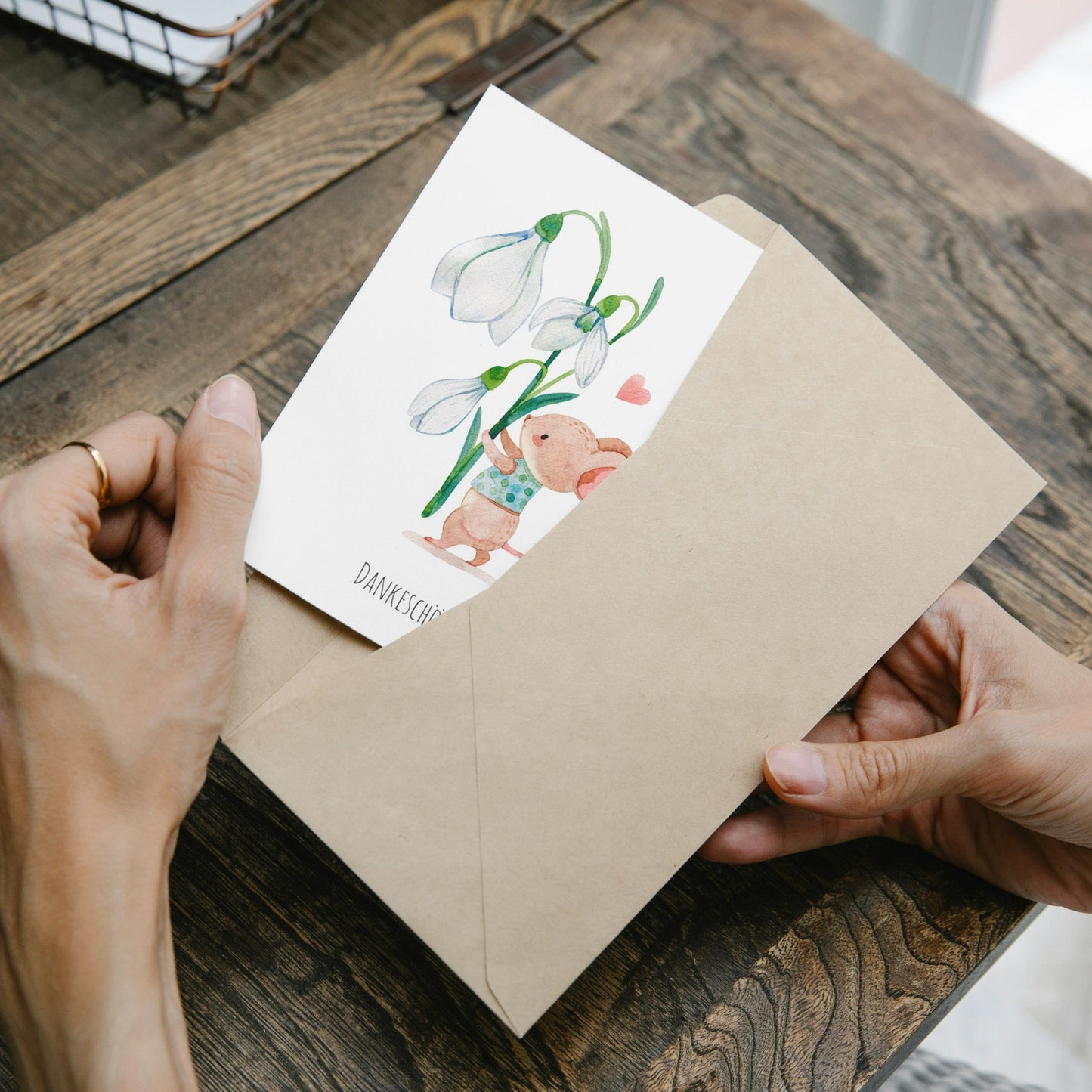 Klappkarte Dankeschön Maus & Schneeglöckchen A6
