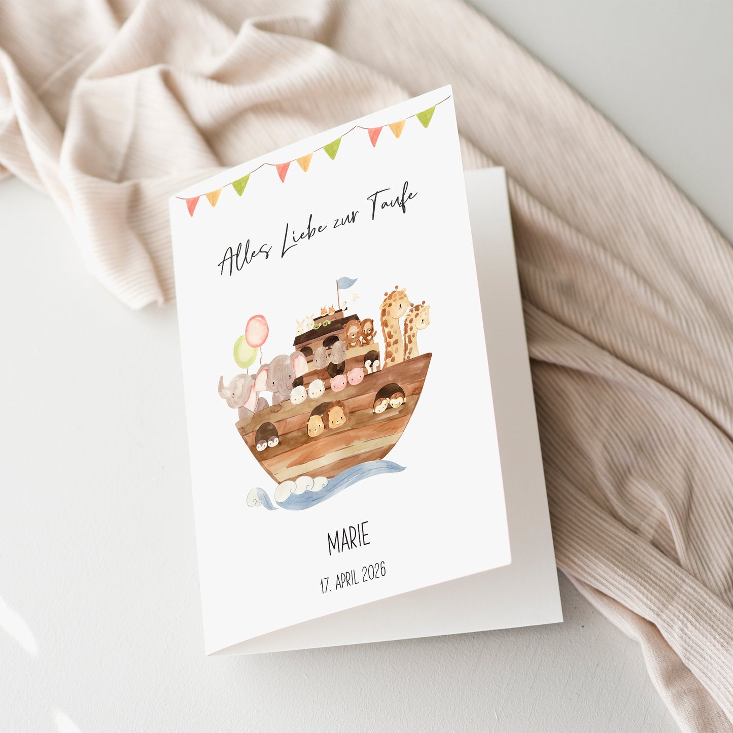 Personalsierte Taufkarte Arche Noah A6