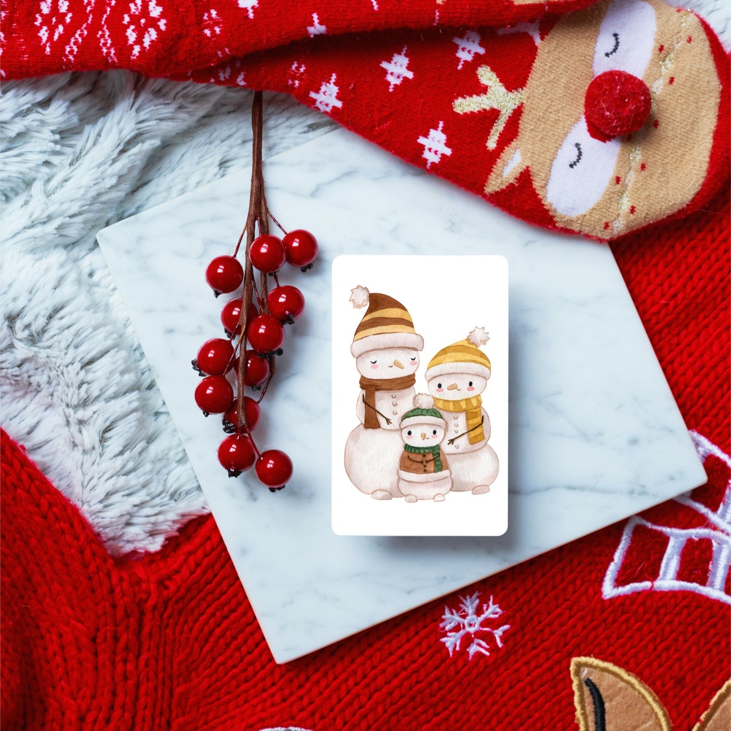 Mini Weihnachtskarte Familie Schneemann A7