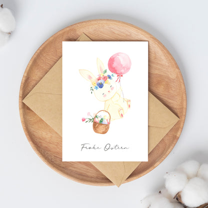 Osterkarte Hase mit Osterkorb Frohe Ostern A6