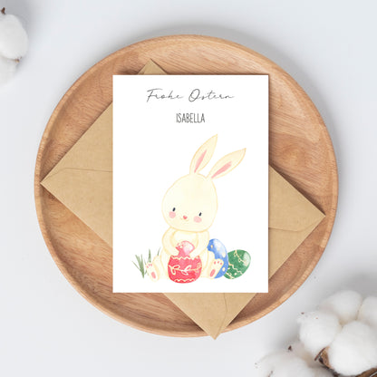 Personalisiert Osterkarte Hase mit Ostereiern A6