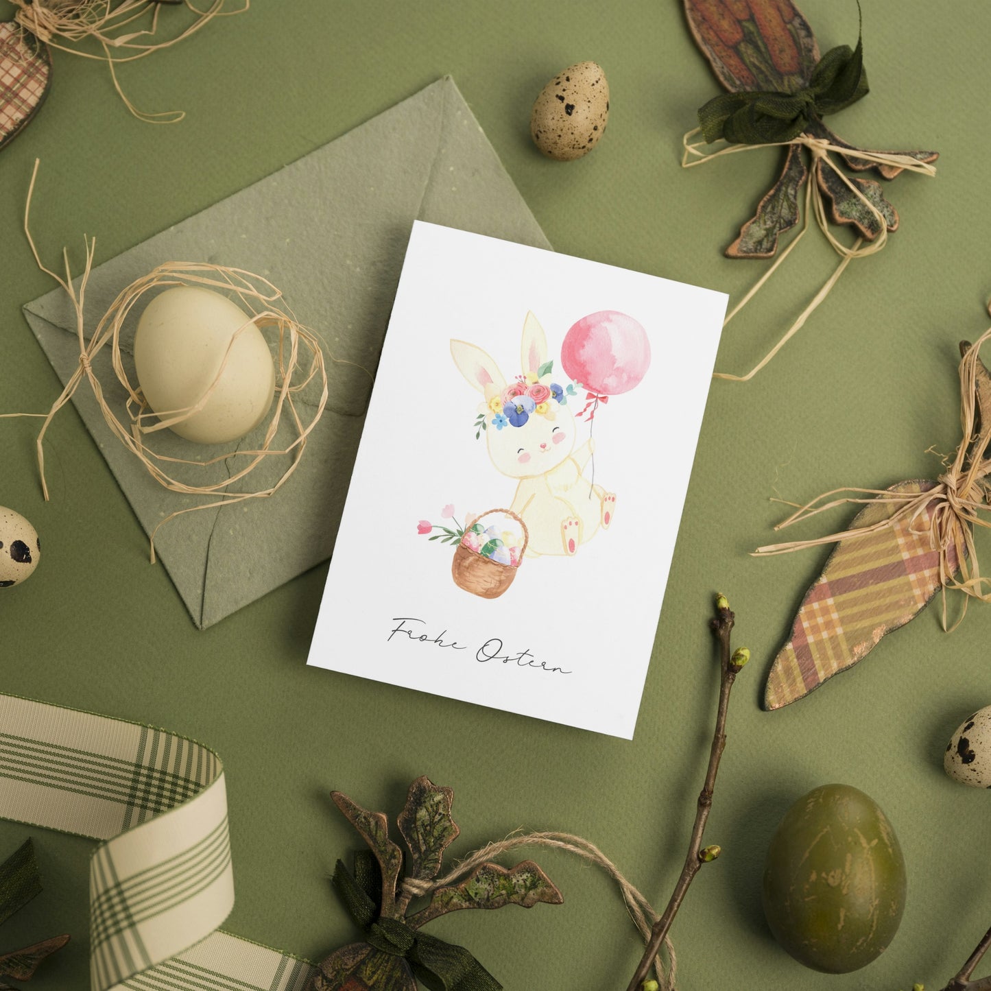 Osterkarte Hase mit Osterkorb Frohe Ostern A6