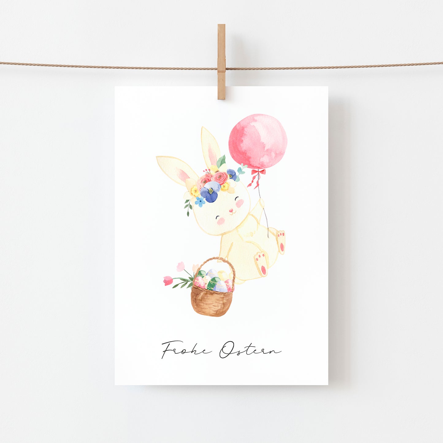 Osterkarte Hase mit Osterkorb Frohe Ostern A6