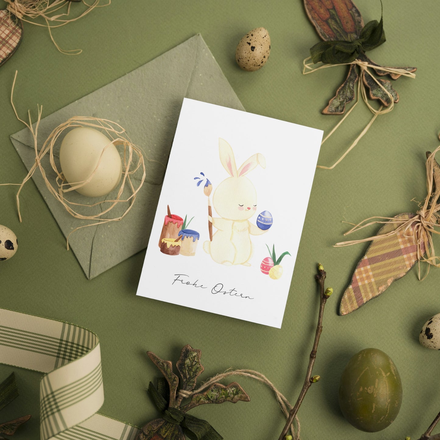 Osterkarte Hase & Osterei Frohe Ostern A6