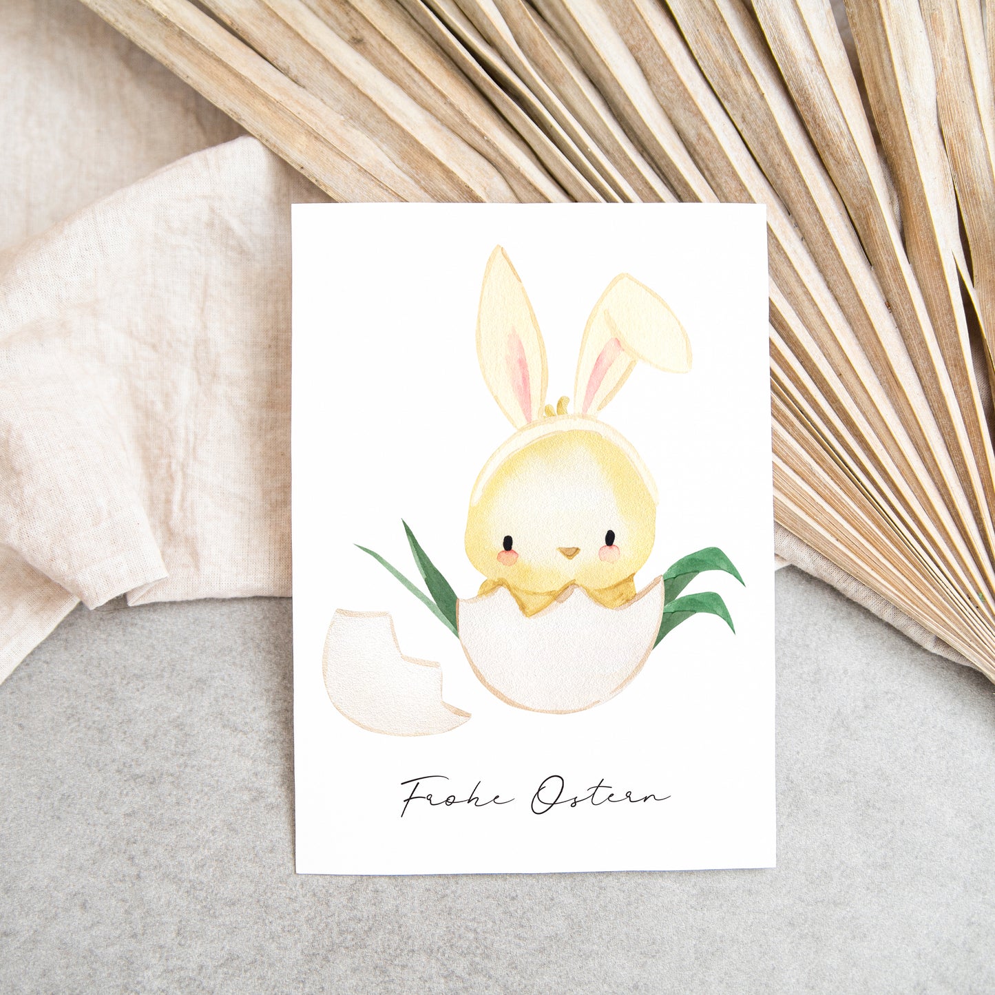 Osterkarte Küken mit Hasenohren Frohe Ostern A6