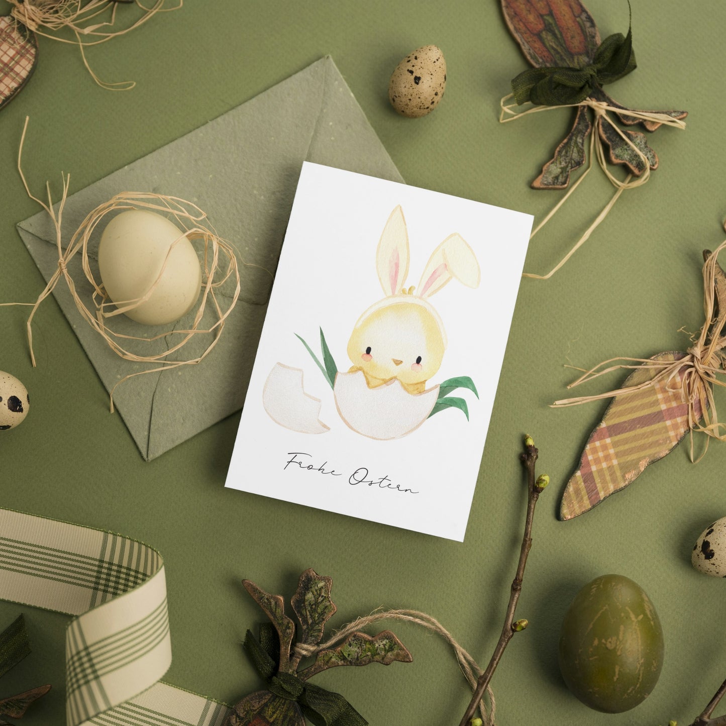 Osterkarte Küken mit Hasenohren Frohe Ostern A6