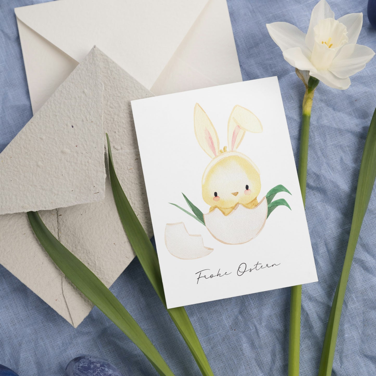 Osterkarte Küken mit Hasenohren Frohe Ostern A6