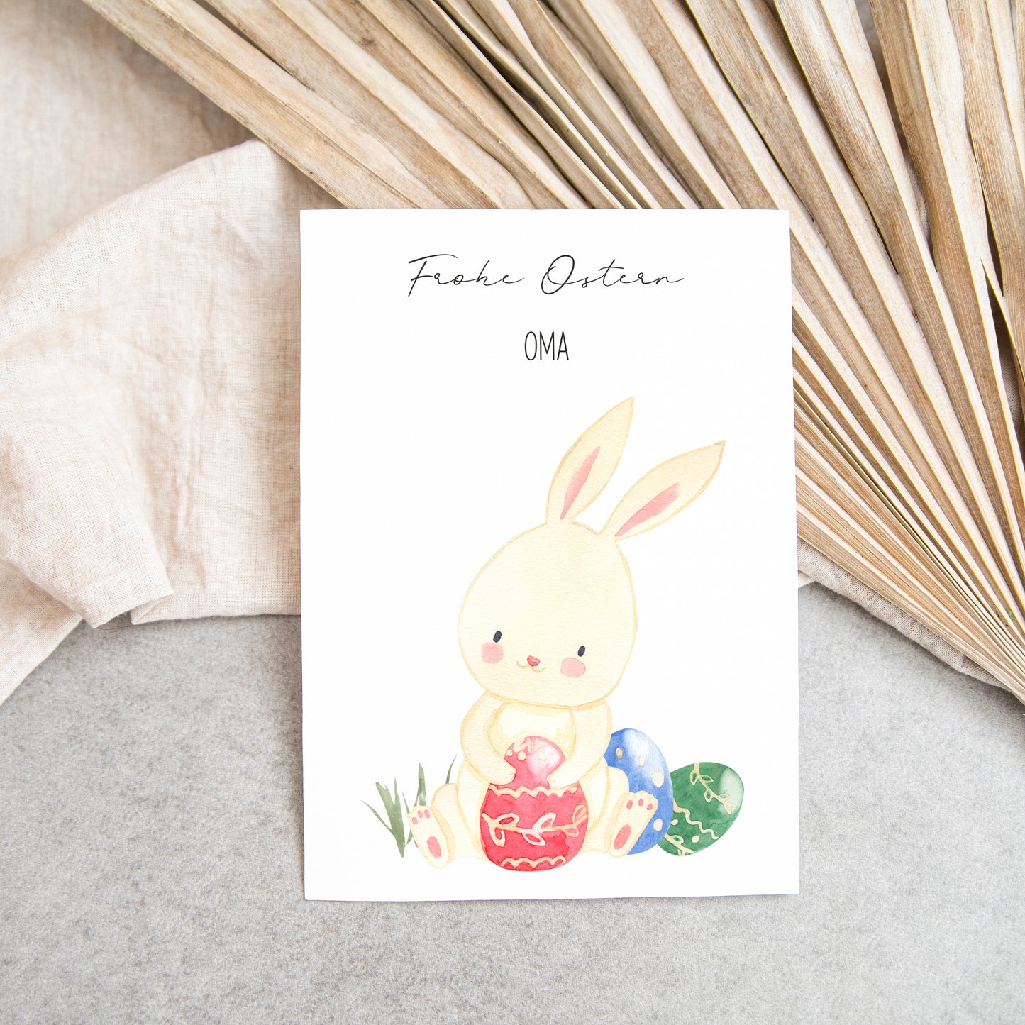 Personalisiert Osterkarte Hase mit Ostereiern A6