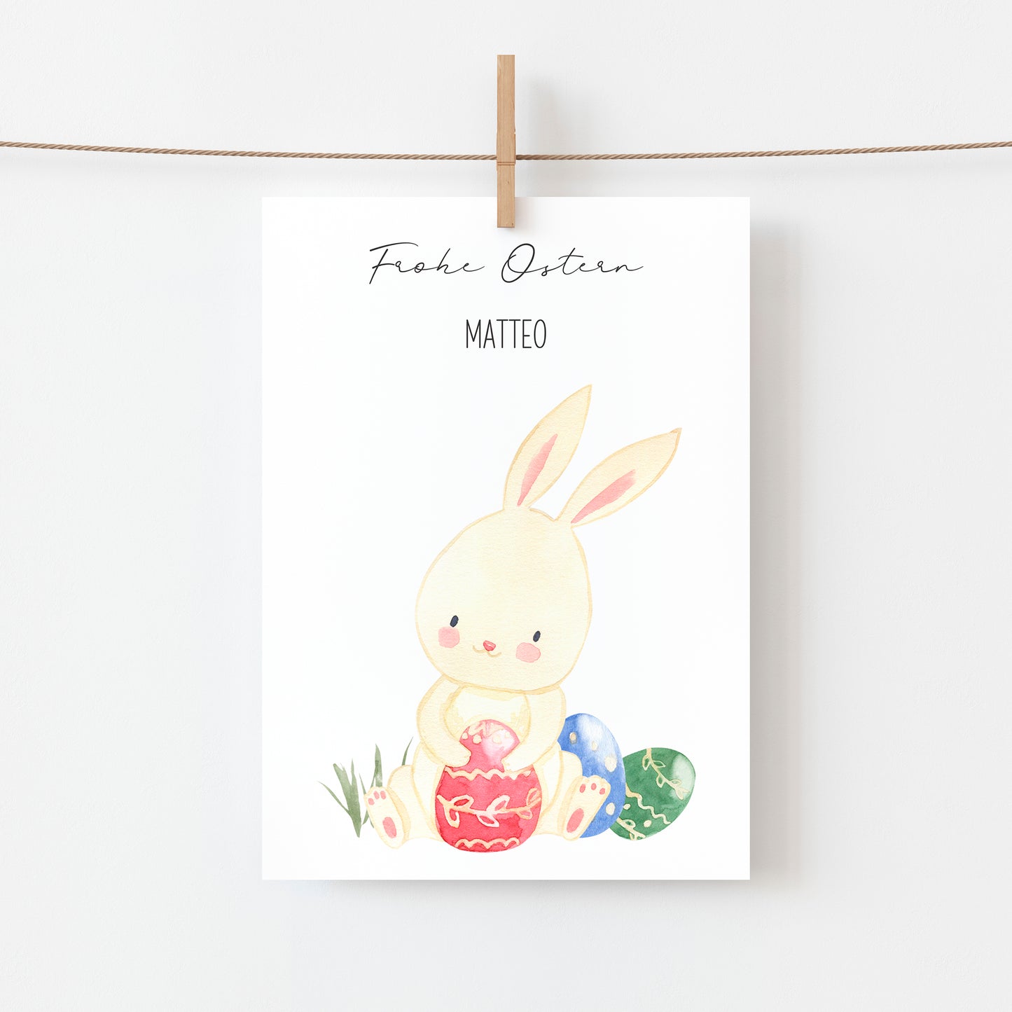 Personalisiert Osterkarte Hase mit Ostereiern A6