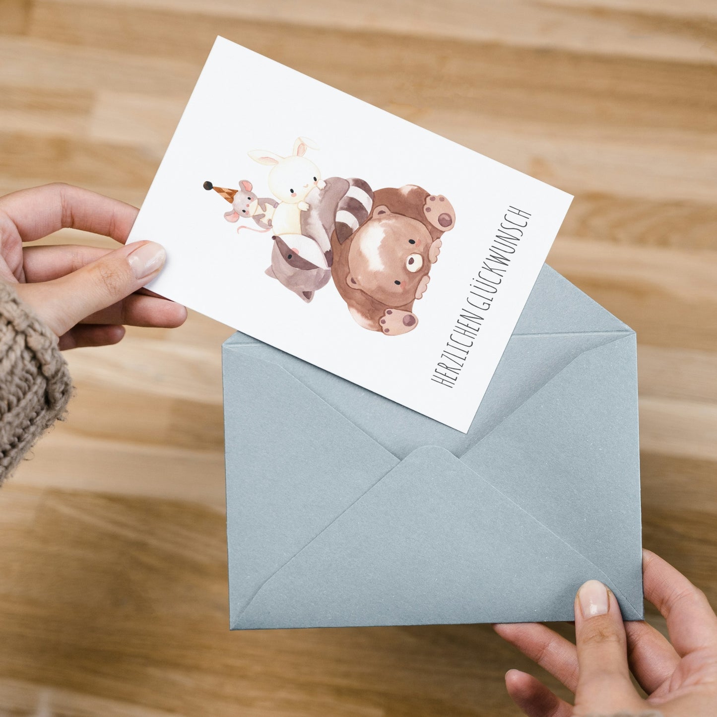 Karte Kindergeburtstag Tierpyramide - Herzlichen Glückwunsch A6