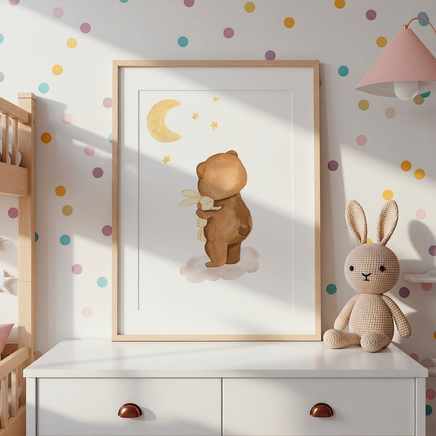 Poster Bär mit Kuscheltier auf Wolke A4 & A3