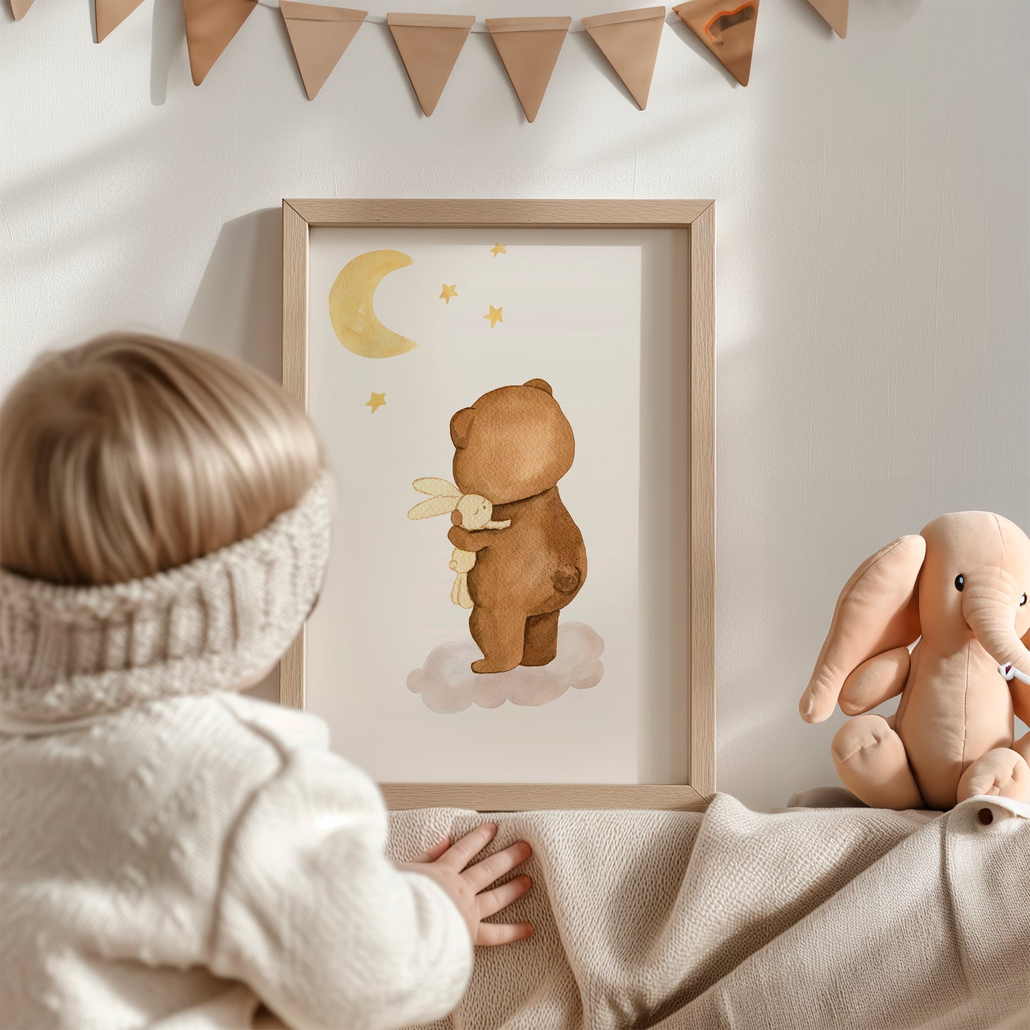 Poster Bär mit Kuscheltier auf Wolke A4 & A3