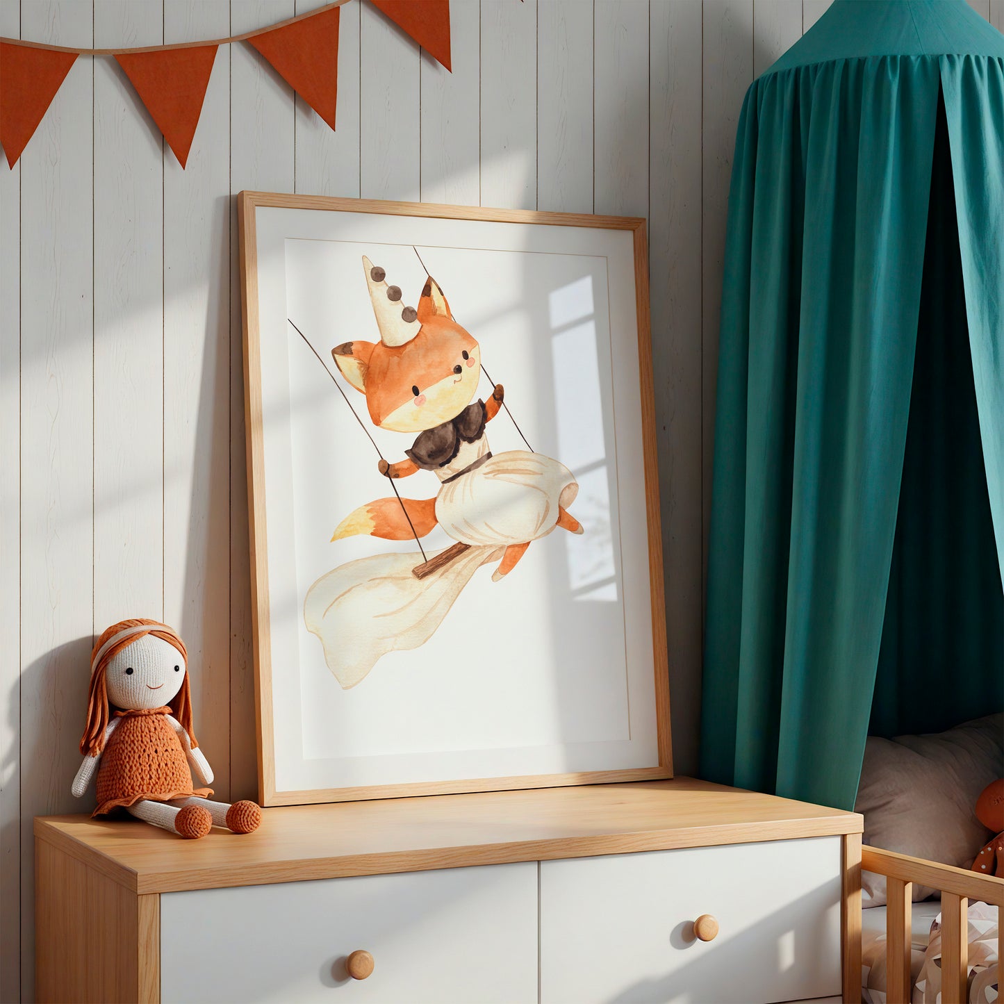 Poster Füchsin auf Schaukel A4 & A3