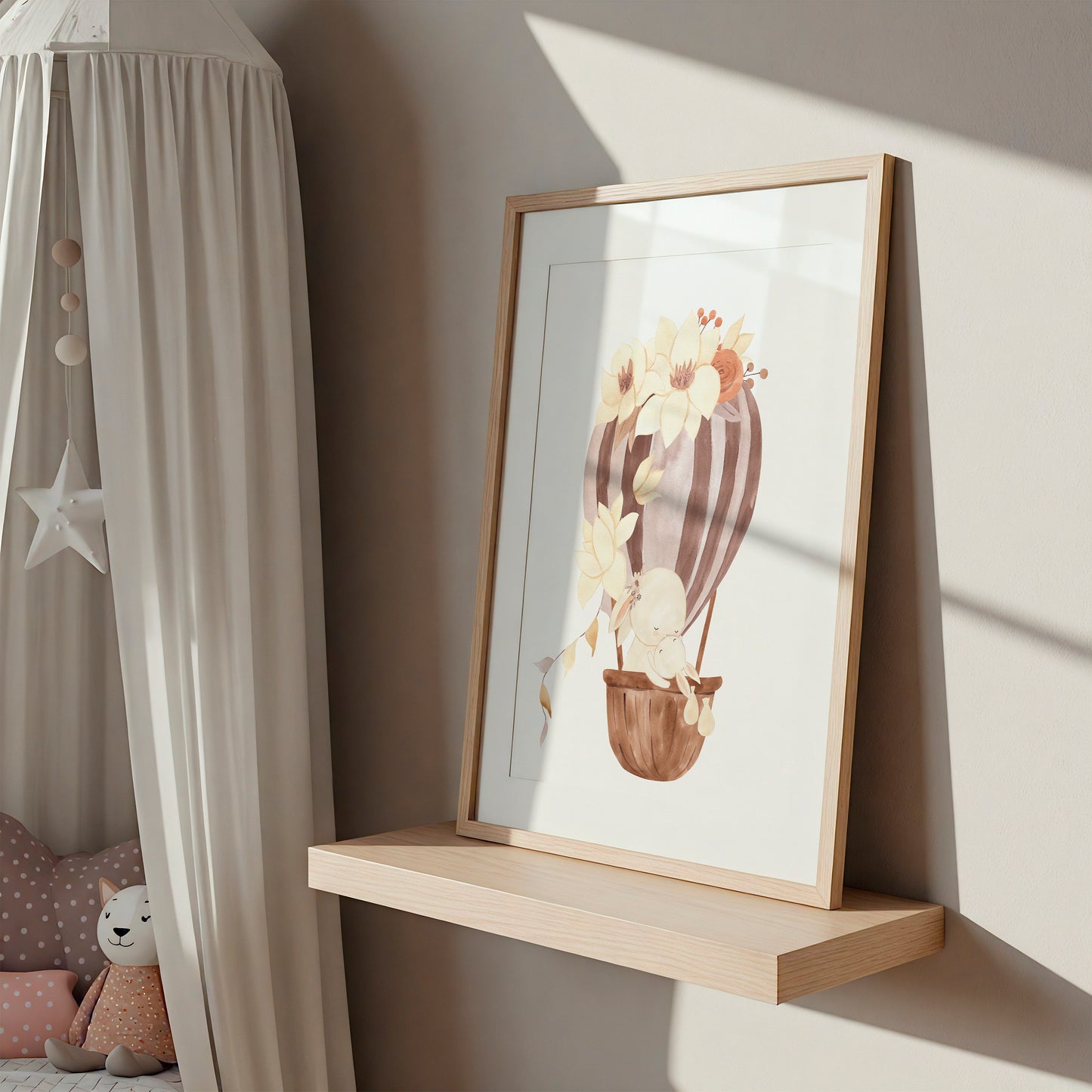 Poster Heißluftballon Mama Hase und Baby A4 & A3